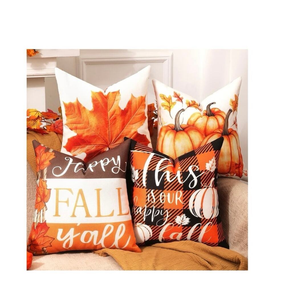 Fall Pillow Covers 20x20 4Pcs Double‑Sided Print Autumn Home Decor